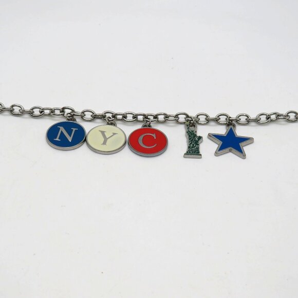New York City Charm Bracelet Statue Of Liberty Star Letters Silver Tone Chain - Picture 7 of 11